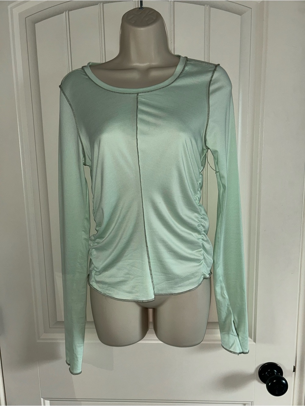 NEW FP Movement by Free People Mint Green Long Sleeve Side-Ruched Top Sz S